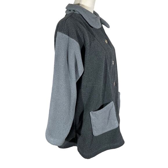 Bryn Walker Fleece Coat Trapeze Lagenlook Jacket Colorblock Blue Gray Size Small - Picture 2 of 6